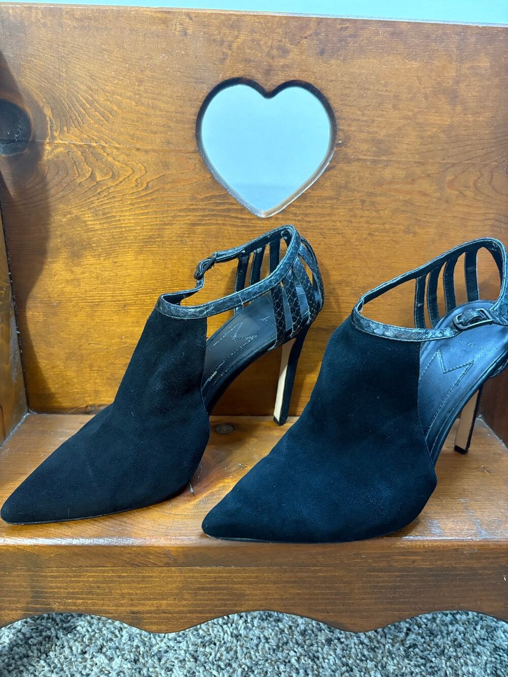 B Brian Atwood Oria Black Suede Cutout Heels, Size 7.5